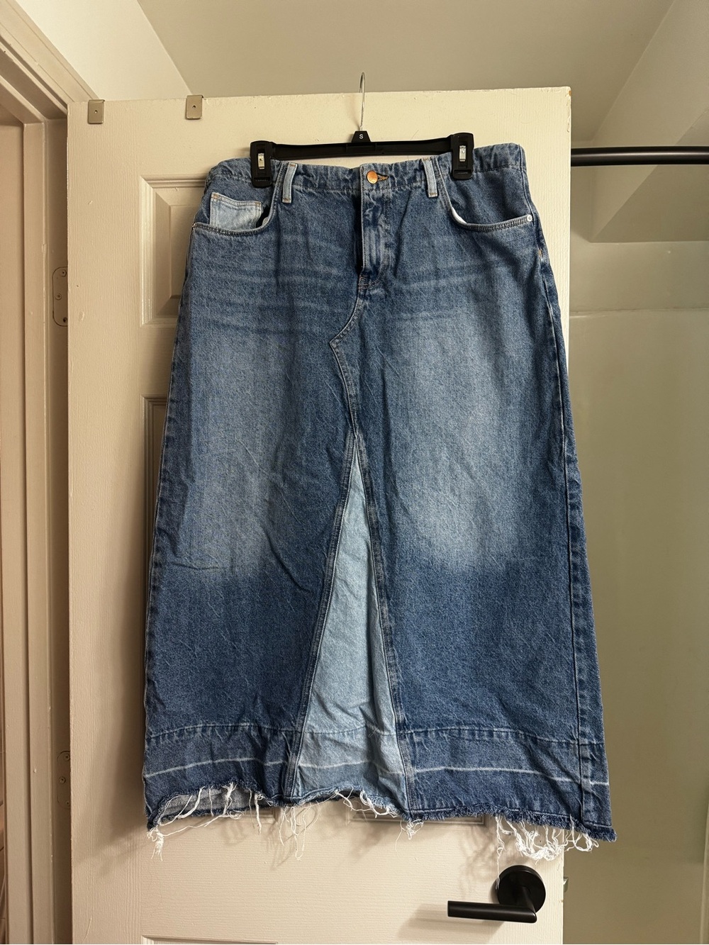 Zara Two-Tone Blue Denim Maxi Skirt with Back Slit